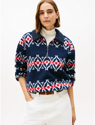 Tommy Hilfiger Fair Isle Print Teddy Fleece Sweatshirt In Blue