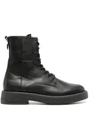 Tommy Hilfiger Monogram-plaque Leather Ankle Boots In Black
