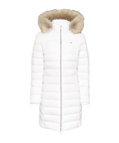 Tommy Hilfiger Faux Fur Trim Hooded Down Coat In White