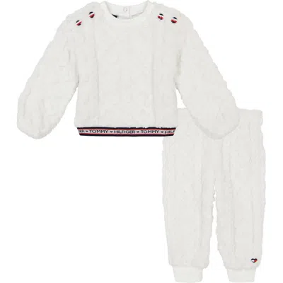 Tommy Hilfiger Baby Girl Cable Sherpa Sweatsuit 2-piece Set In Egret