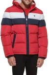 Tommy Hilfiger Faux Shearling Lined Hooded Puffer Jacket In Rinse