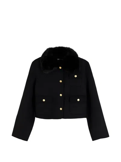 Tommy Hilfiger Faux-fur Collar Buttoned Jacket In Black