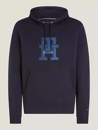 Tommy Hilfiger Logo-embroidered Hoodie In Blue