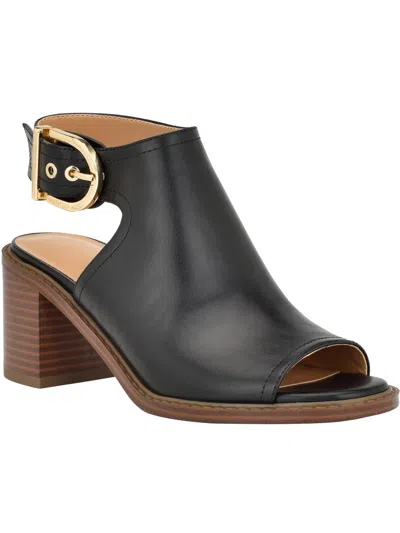 Tommy Hilfiger Fineya Womens Faux Leather Buckle Mule Sandals In Black