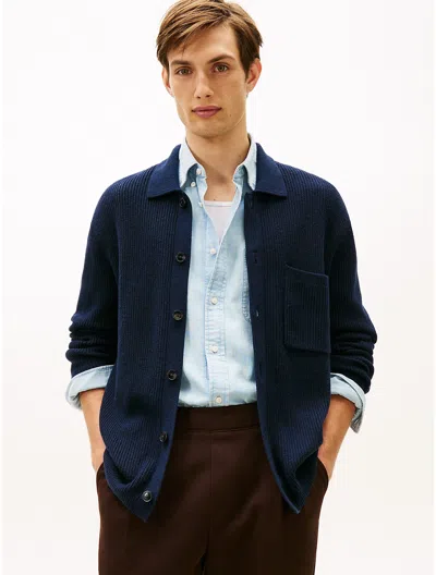 Tommy Hilfiger Fisherman Knit Pocket Cardigan In Blue