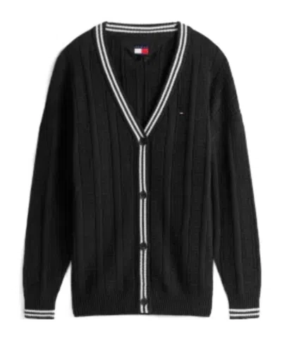 Tommy Hilfiger Flag Cable Knit Relaxed Cardigan In Black