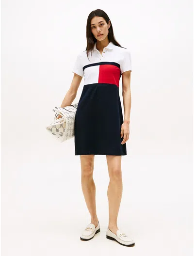 Tommy Hilfiger Flag Colorblock Stretch Polo Dress In White