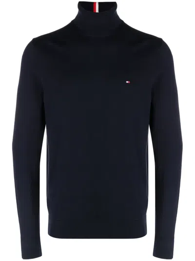 Tommy Hilfiger Flag Embroidered-logo Roll Neck Jumper In Blue