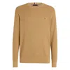 Tommy Hilfiger Flag Embroidered Waffle Knit Jumper In Beige