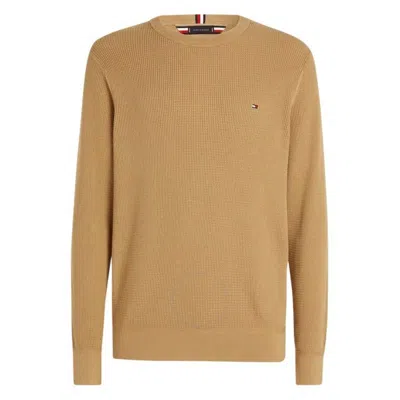 Tommy Hilfiger Flag Embroidered Waffle Knit Jumper In Beige