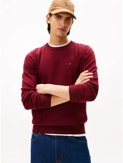 Tommy Hilfiger Solid Crewneck Sweater In Deep Rouge