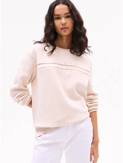 Tommy Hilfiger Flag Logo Crewneck Sweatshirt In Beige Heather