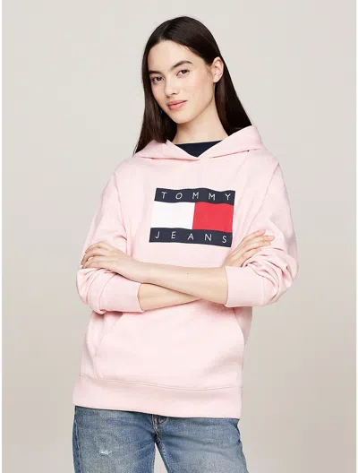 Tommy Hilfiger Flag Logo Relaxed Hoodie In Ballet Pink Melange