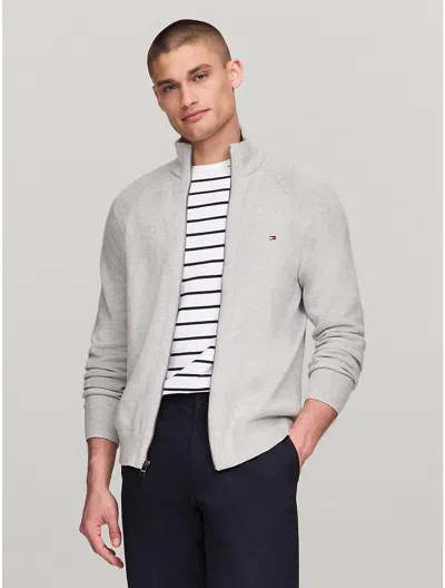Tommy Hilfiger Flag Logo Zip Sweater In Grey Heather
