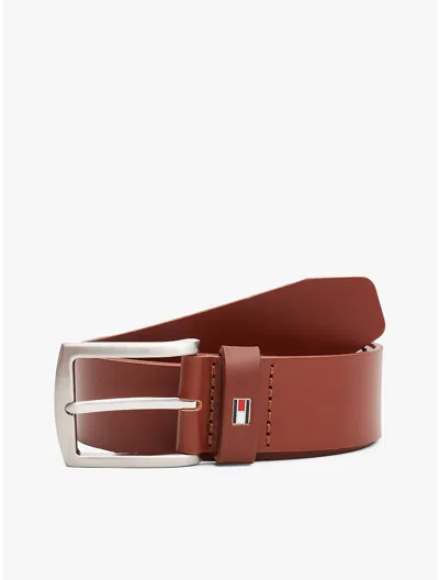 Tommy Hilfiger Leather Flag Belt In Dark Tan