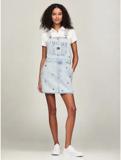 Tommy Hilfiger Flag Motif Denim Overall Dress In Light Wash