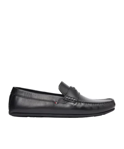 Tommy Hilfiger Flag Plaque Leather Driver Shoes In Black