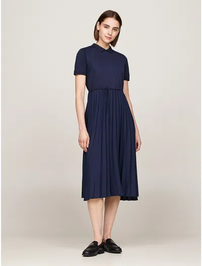 Tommy Hilfiger Flag Stripe Pleated Polo Dress In Navy