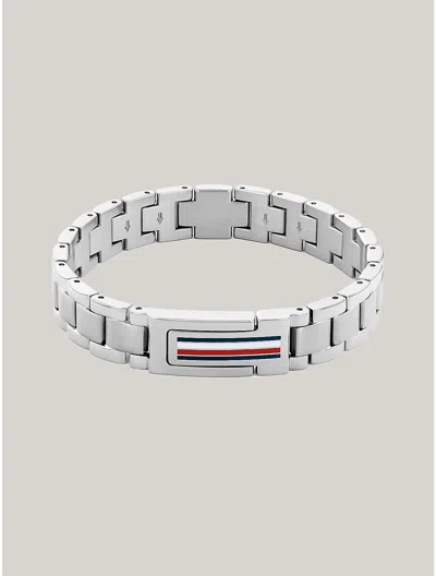 Tommy Hilfiger Flag Stripe Stainless Steel Bracelet In Silver White