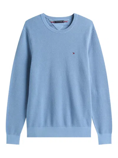 Tommy Hilfiger Flag Textured Logo Sweater In Blue