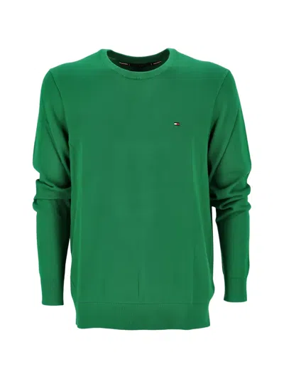 Tommy Hilfiger Flag-embroidered Crew-neck Sweater In Green