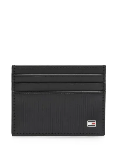 Tommy Hilfiger Flag-plaque Ribbed Card Holder In Black