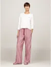Tommy Hilfiger Flannel Pajamas With Slippers Gift Set In Ivory/pinstripe Rouge