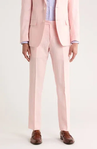 Tommy Hilfiger Flat Front Linen Trousers In Pink