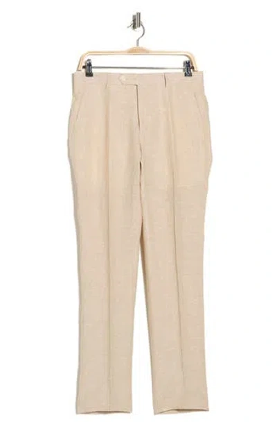 Tommy Hilfiger Flat Front Linen Trousers In Neutral