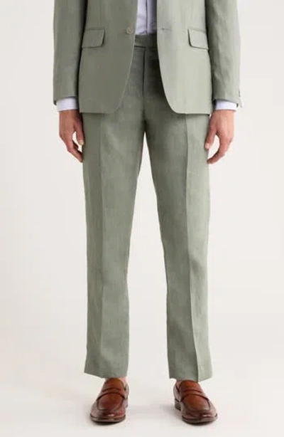 Tommy Hilfiger Flat Front Linen Trousers In Gray