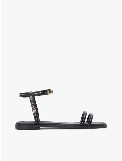 Tommy Hilfiger Flat Leather Sandal In Black