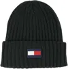Tommy Hilfiger Fleece Big Flag Beanie Hat In Black In Black