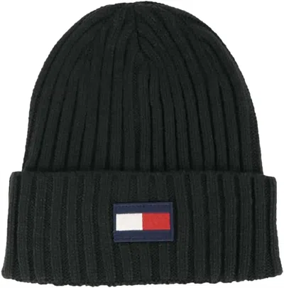 Tommy Hilfiger Fleece Big Flag Beanie Hat In Black