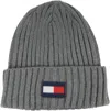 Tommy Hilfiger Fleece Big Flag Beanie Hat In Charcoal In Pink