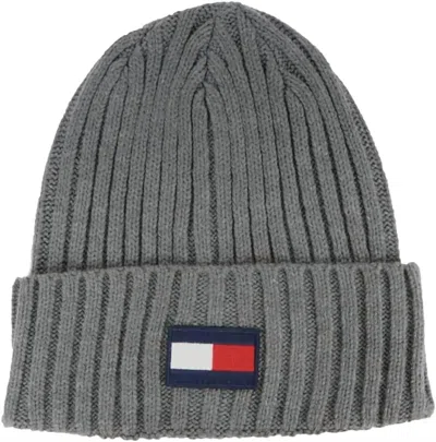 Tommy Hilfiger Fleece Big Flag Beanie Hat In Charcoal In Pink