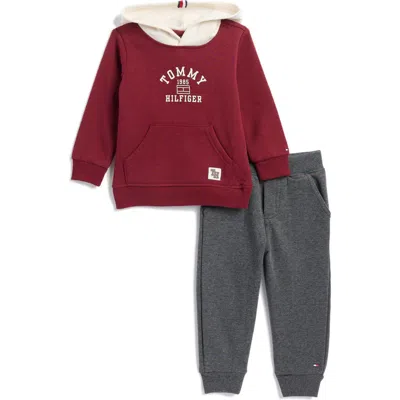 Tommy Hilfiger Baby Boy Two-tone Classic Logo Hoodie And Joggers, 2-piece Set In Red Charcoal