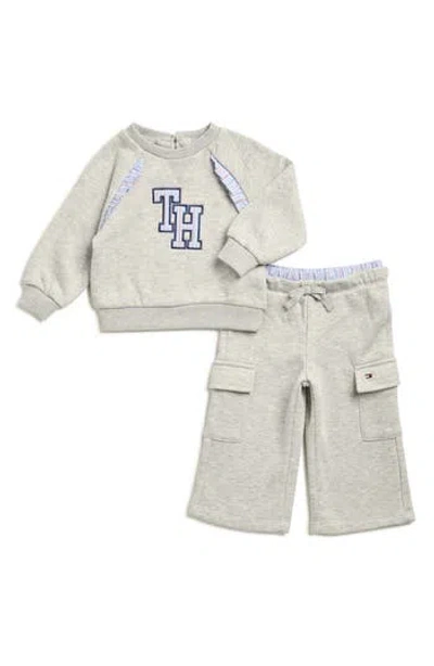 Tommy Hilfiger Babies'  Fleece Logo Embroidered Pullover & Cargo Pants In Gray