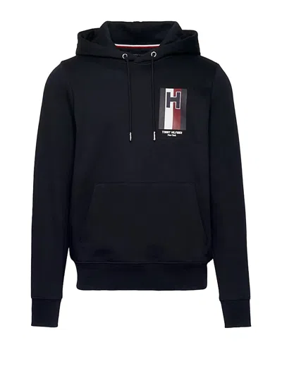 Tommy Hilfiger Flex Hooded Sweatshirt With H Logo In Black
