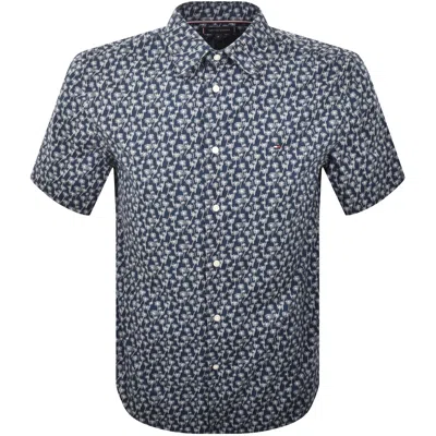 Tommy Hilfiger Flex Poplin Palm Print Shirt Navy In Blue