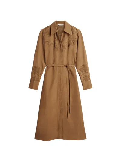 Tommy Hilfiger Floral-embroidered Belted Midi Dress In Gold