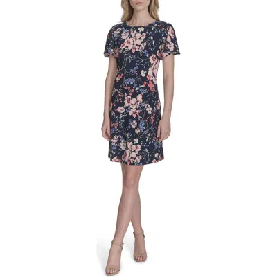 Tommy Hilfiger Floral Flutter Sleeve Jersey Shift Dress