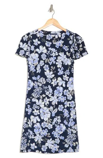 TOMMY HILFIGER TOMMY HILFIGER FLORAL FLUTTER SLEEVE JERSEY SHIFT DRESS