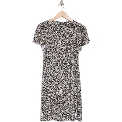 Tommy Hilfiger Floral Flutter Sleeve Jersey Shift Dress In Black/ivory
