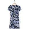 Tommy Hilfiger Floral Flutter Sleeve Jersey Shift Dress In Sky Captain Multi