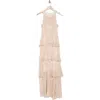 Tommy Hilfiger Floral Halter Neck Tiered Chiffon Maxi Dress In Khaki Multi