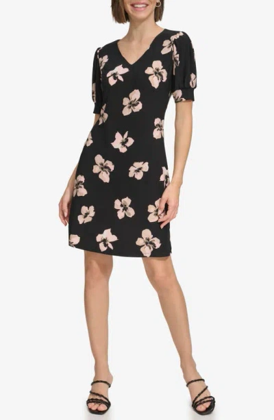 Tommy Hilfiger Women's Floral V-neck Puff-sleeve Dress In Bal Pnk Mlti