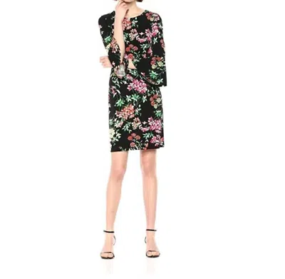 Tommy Hilfiger Floral Print Bell Sleeve Dress In Black