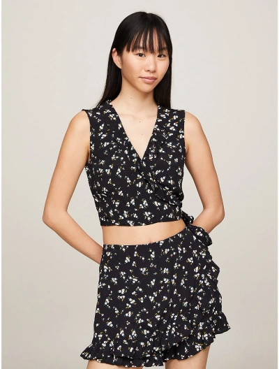 Tommy Hilfiger Floral Print Sleeveless Wrap Crop Top In Spring Floral