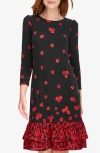 Tommy Hilfiger Women's 3/4-sleeve Flounce-hem Dress In Black/scarlet