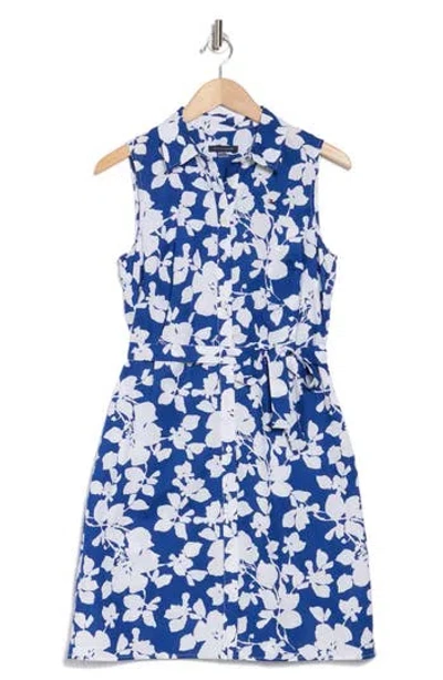 Tommy Hilfiger Floral Sleeveless Cotton Shirtdress In Marina Blue White